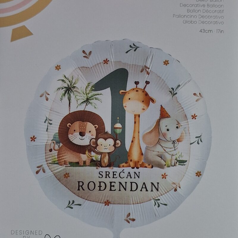 Folija 18" Srećan Prvi Rođendan- Safari