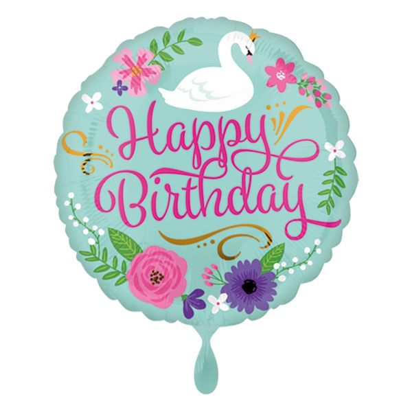 Folija 18" Happy Birthday Labud