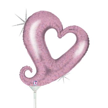 Folija 14" Suplje srce svetlo roze gliter